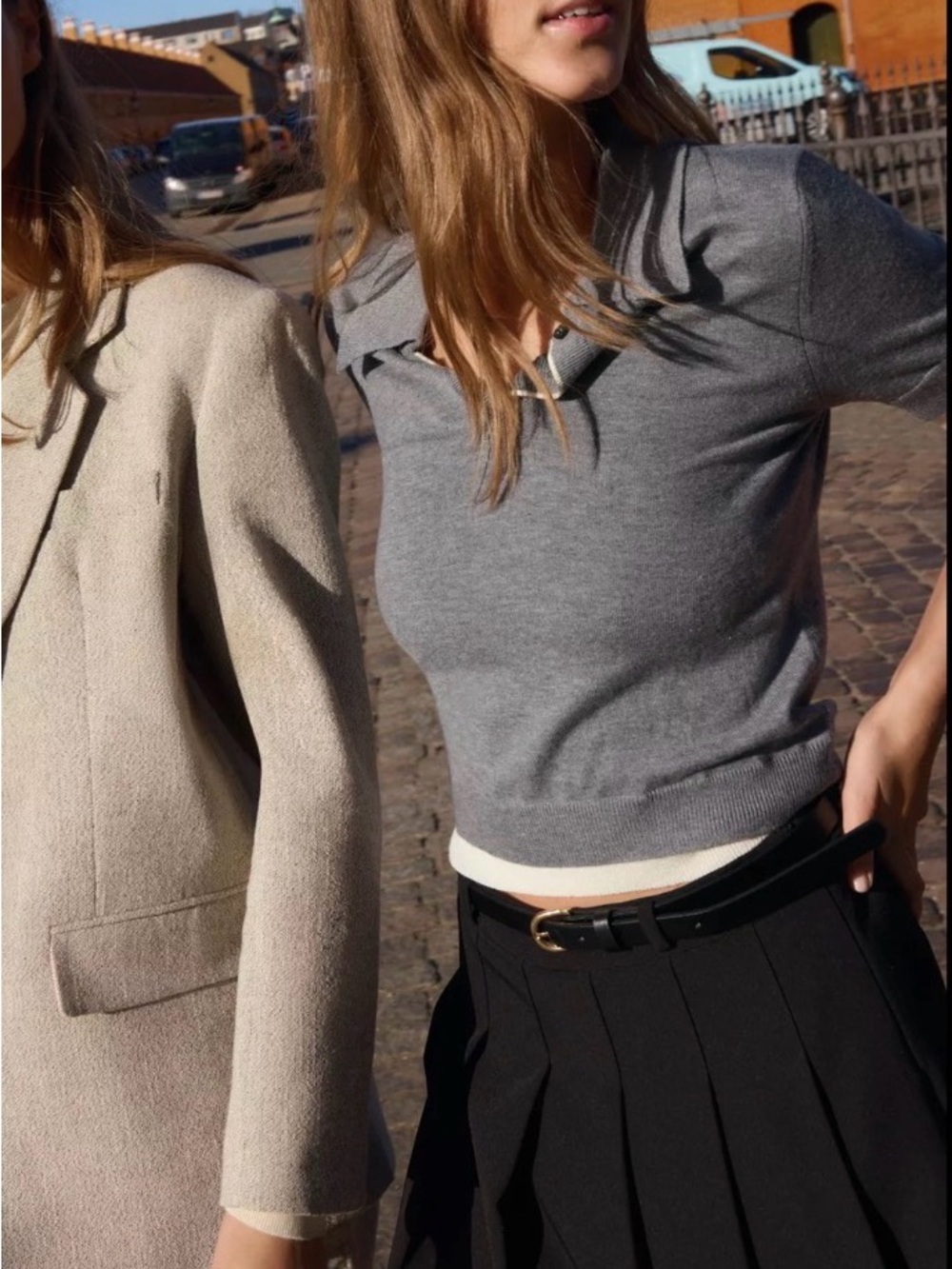 Zara Grey Button Polo Sweater